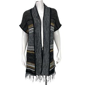 New Directions Womens Large Cardigan Sweater Fringe Open Front Boho Southwestern